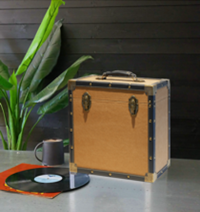 TAN CLOTH & BLACK LEATHER - LP Record Storage Carry Case