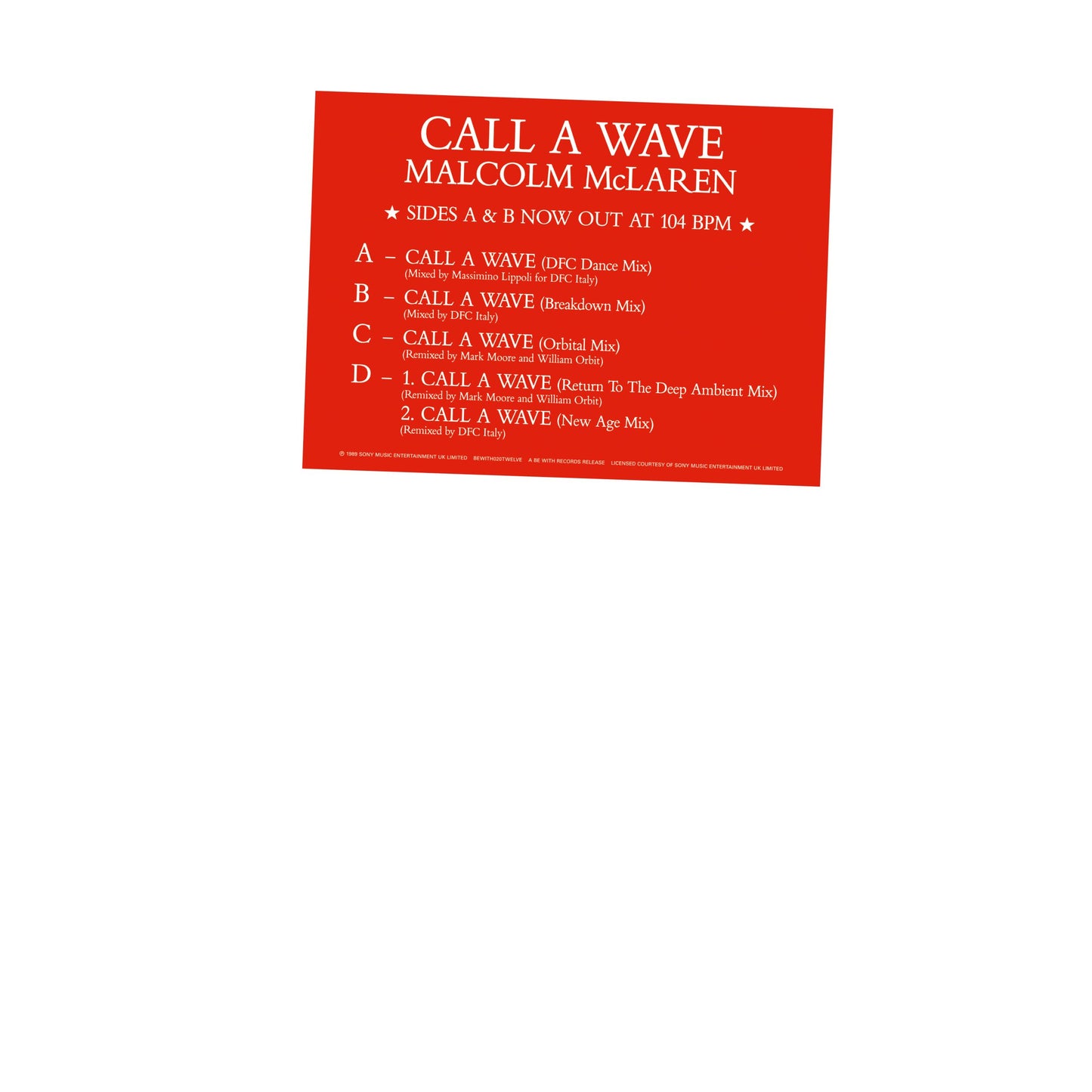 Malcolm McLaren And The Bootzilla Orchestra - Call A Wave Remixes