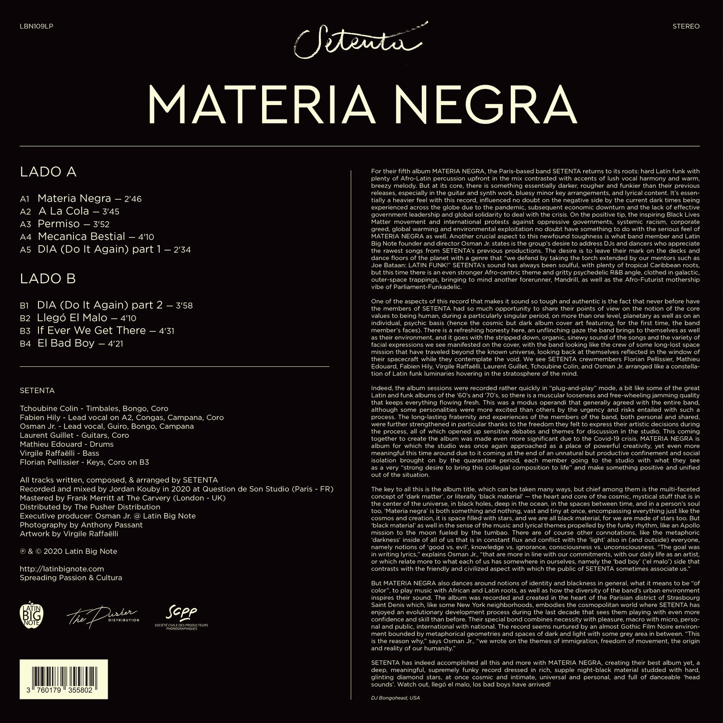 SETANTA - MATERIA NEGRA LP