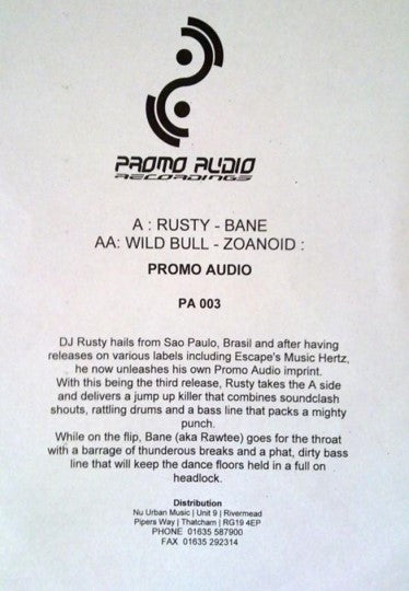 Rusty / Bane - Wild Bull / Zoanoid - WHITE LABEL PROMO VERSION
