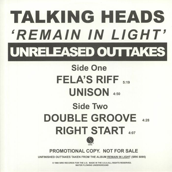 TALKING HEADS - Remain In Light: Unreleased Outtakes