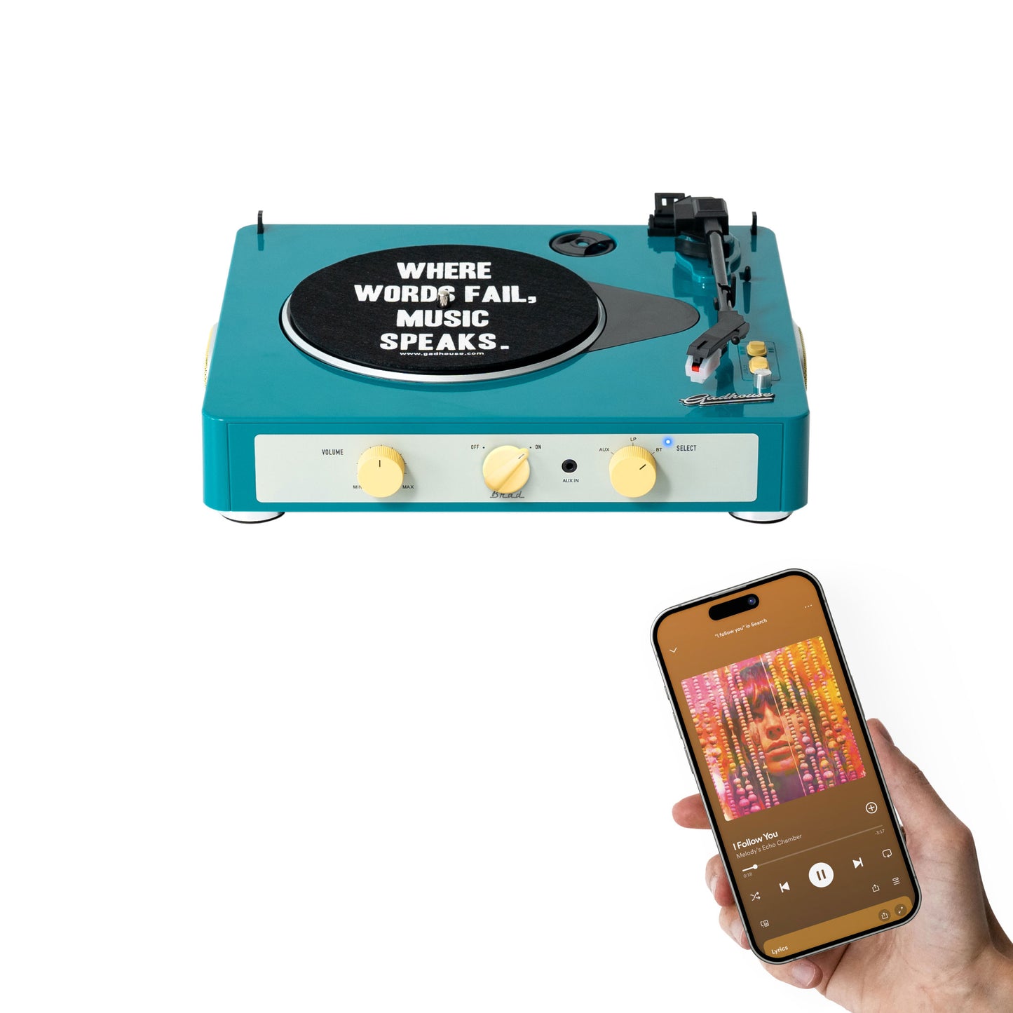 GADHOUSE - BRAD MKII RECORD PLAYER (BUILT-IN BLUETOOTH 5.0 & PITCH CONTROL) (GREEN)