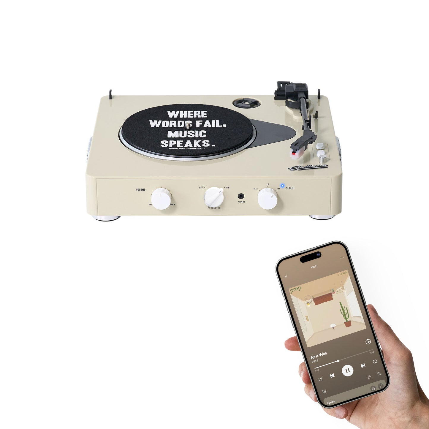GADHOUSE - BRAD MKII RECORD PLAYER (BUILT-IN BLUETOOTH 5.0 & PITCH CONTROL) (IVORY)