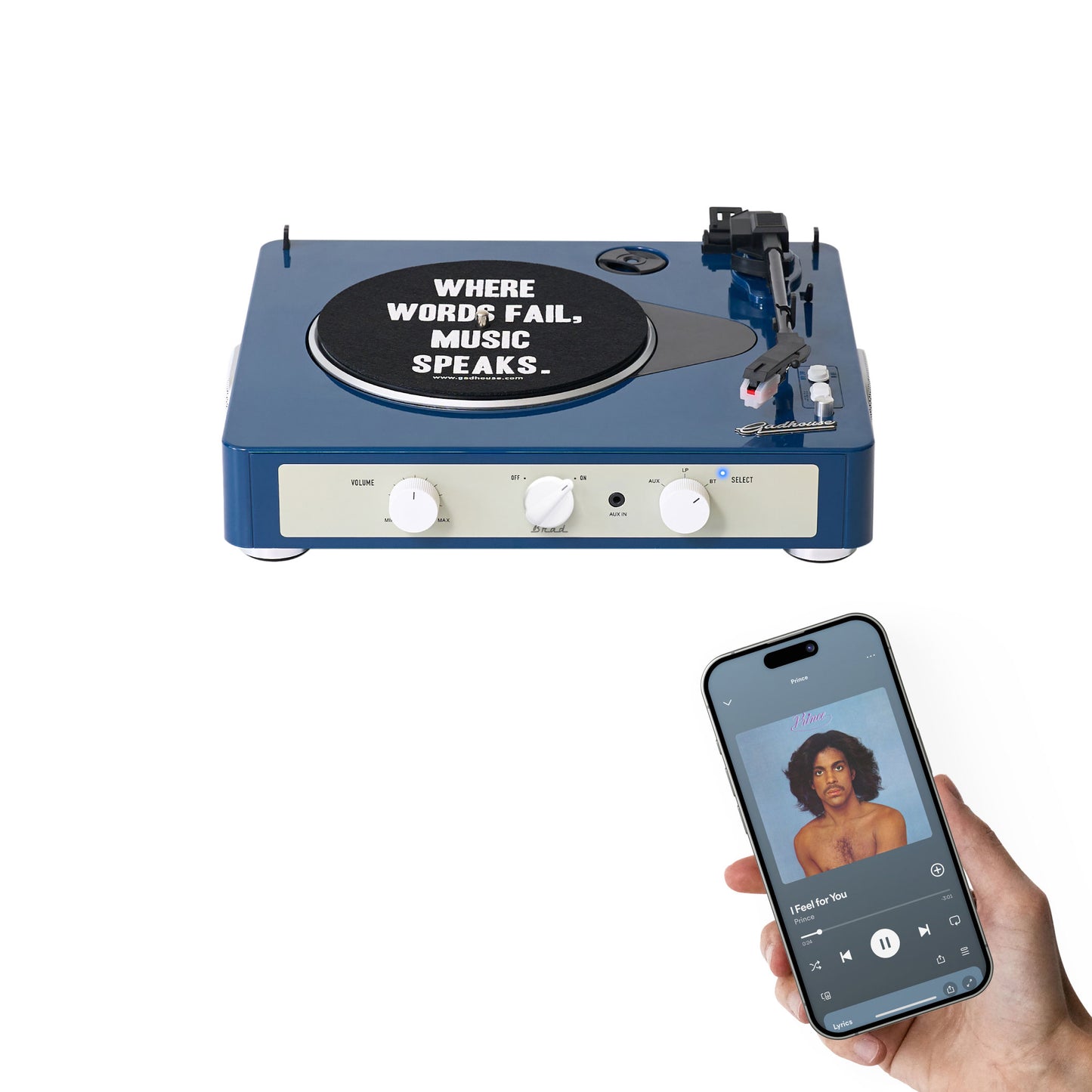 GADHOUSE - BRAD MKII RECORD PLAYER (BUILT-IN BLUETOOTH 5.0 & PITCH CONTROL) (NAVY)