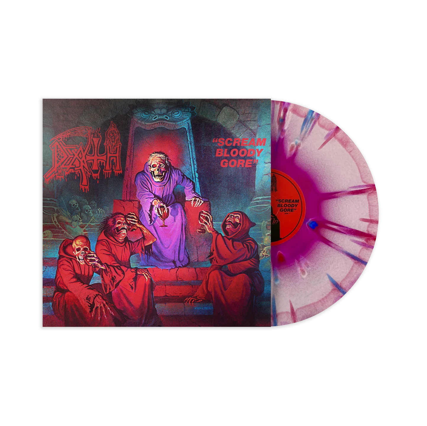 Death - Scream Bloody Gore [Foil Jacket - Neon Violet, Bone White and Red Tri Color Merge with Splatter]