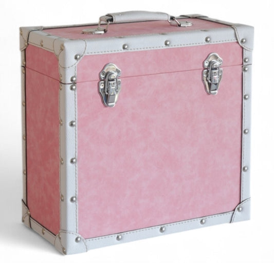 LP Record Storage Carry Case Pink Fabric