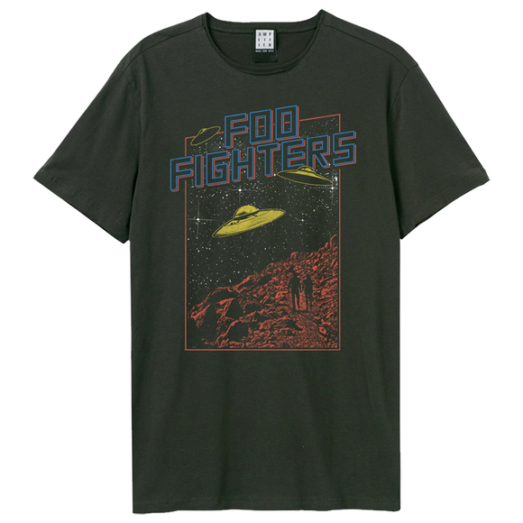 FOO FIGHTERS - Foo Fighters Flying Saucers Amplified Vintage Charcoal T Shirt (Small)