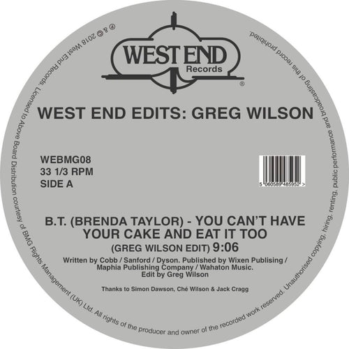 VARIOUS - WEST END EDITS: GREG WILSON (INC. B.T., FORRRCE, RAW SILK, SHIRLEY LITES)