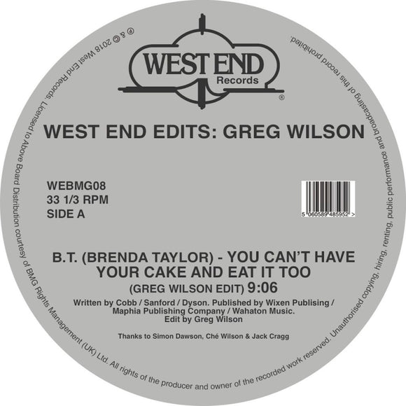 VARIOUS - WEST END EDITS: GREG WILSON (INC. B.T., FORRRCE, RAW SILK, SHIRLEY LITES)