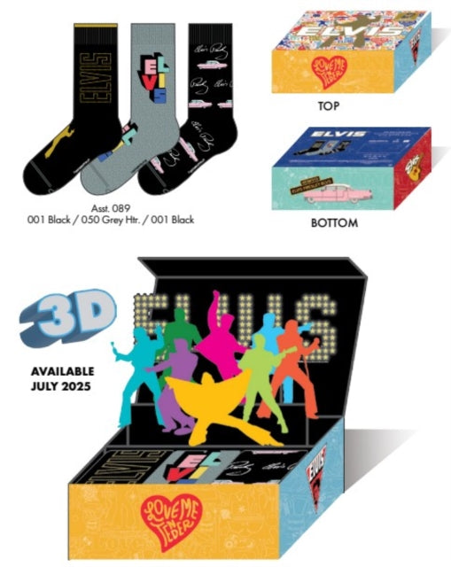 Elvis 3 Pack Socks In 3D Pop Up Gift Box (One Size)