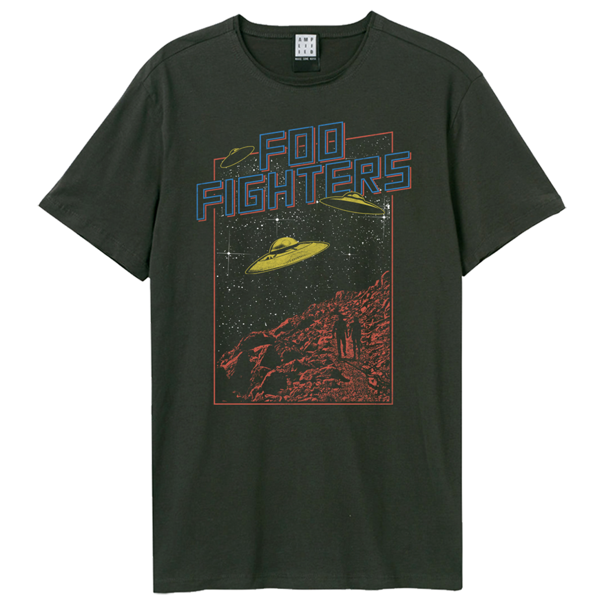 FOO FIGHTERS - Foo Fighters Flying Saucers Amplified Vintage Charcoal T Shirt (XX Large)