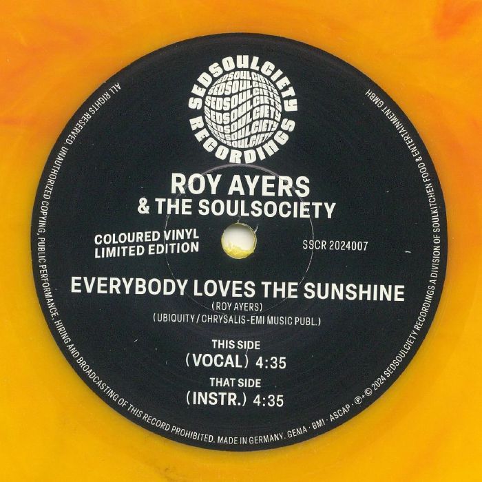 ROY AYERS & THE SOULSOCIETY - Everyboy Lloves The Sunshine [Coloured 7" Vinyl]