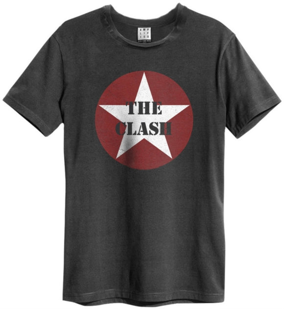 CLASH - CLASH - STAR LOGO AMPLIFIED VINTAGE CHARCOAL T SHIRT (SMALL)
