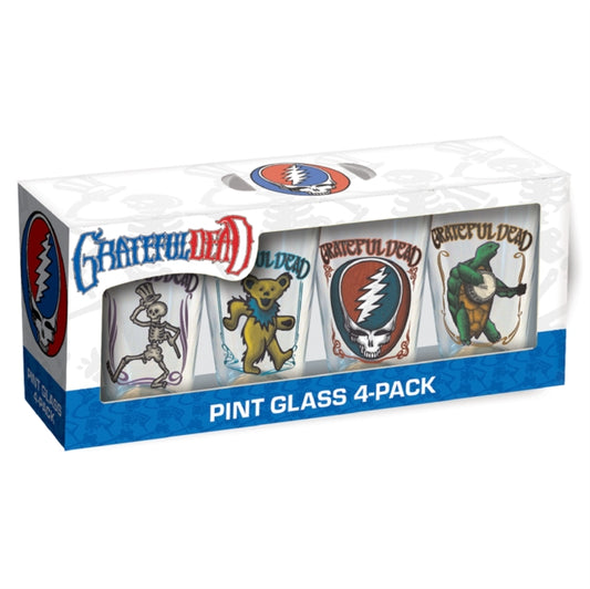 Grateful Dead - Grateful Dead Retro Pint Glasses 4 Pack 16 oz (Terrapin, Stealie, Bear, Skeleton)