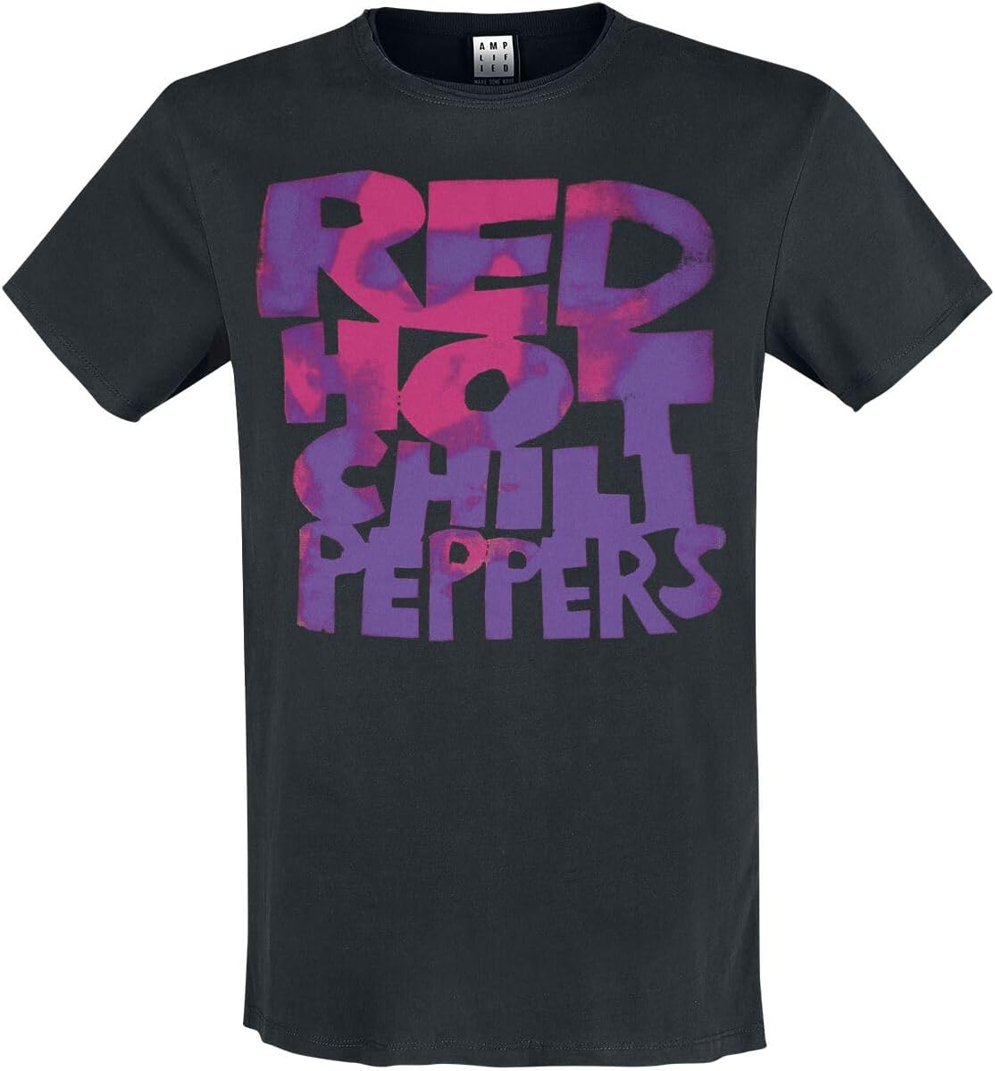 Red Hot Chili Peppers Text Neon Pink Amplified Vintage Black T Shirt (XX Large)