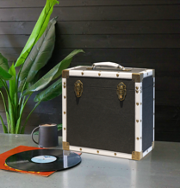BLACK CLOTH & WHITE LEATHER - LP Record Storage Carry Case