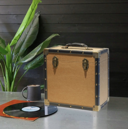 LP Record Storage Carry Case Tan Cloth