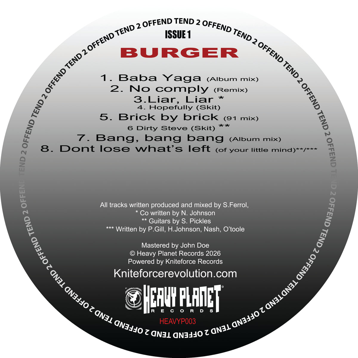 Tend 2 Offend - Tend 2 Offend (Coffee & Burger) (Black/Red Smash Vinyl Version)