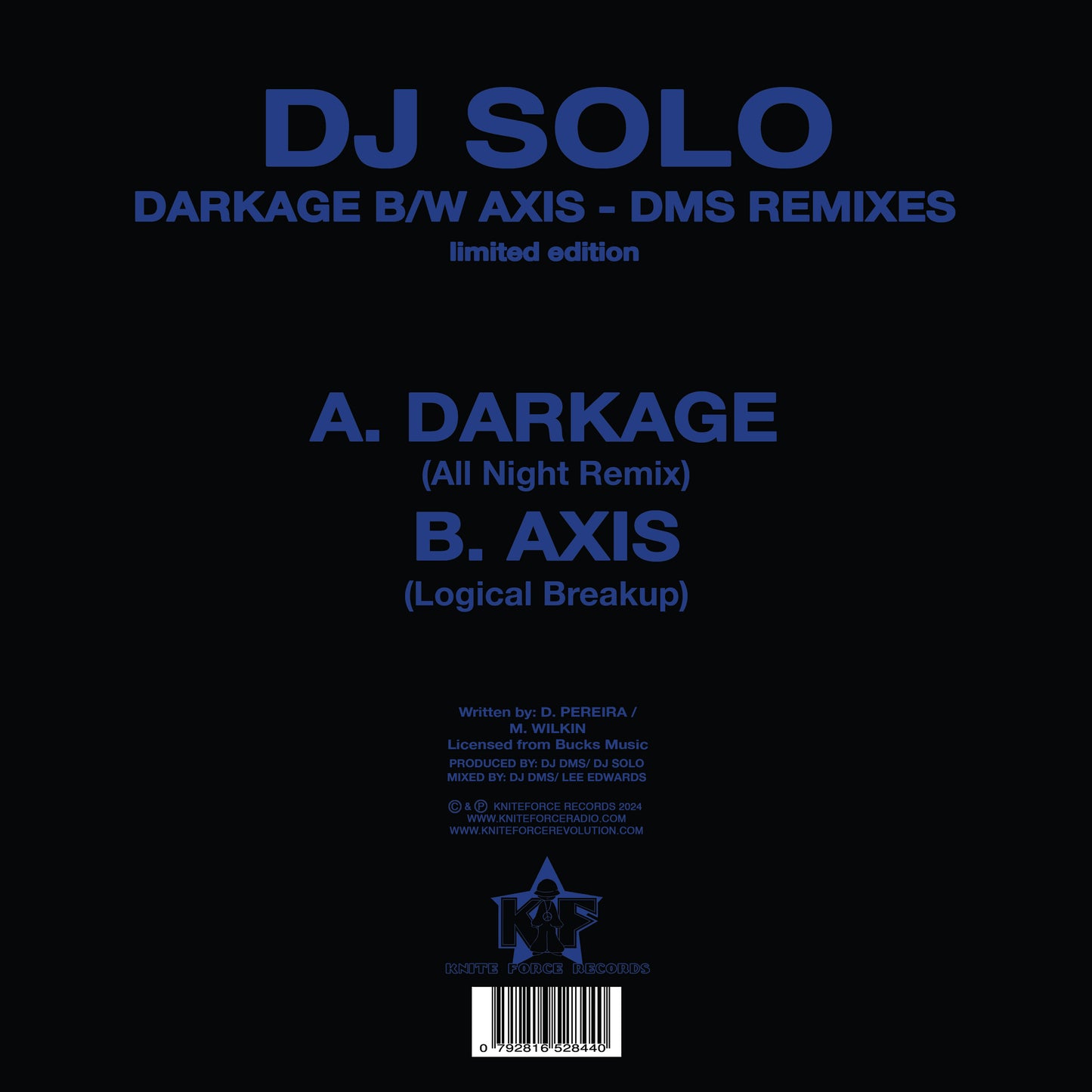 Dj Solo - Darkage / Axis (Original DMS Remixes) (Blue Smoked 10" vinyl)