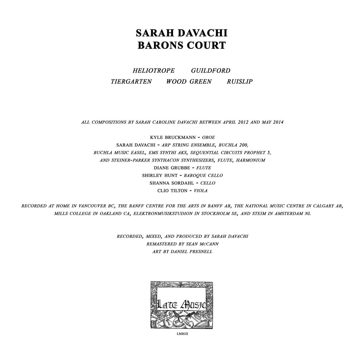 Sarah Davachi - Barons Court [White Vinyl]