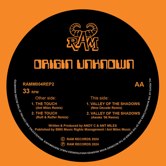 Origin Unknown - The Touch / Valley of the Shadows 2024 Remixes [Orange Vinyl]