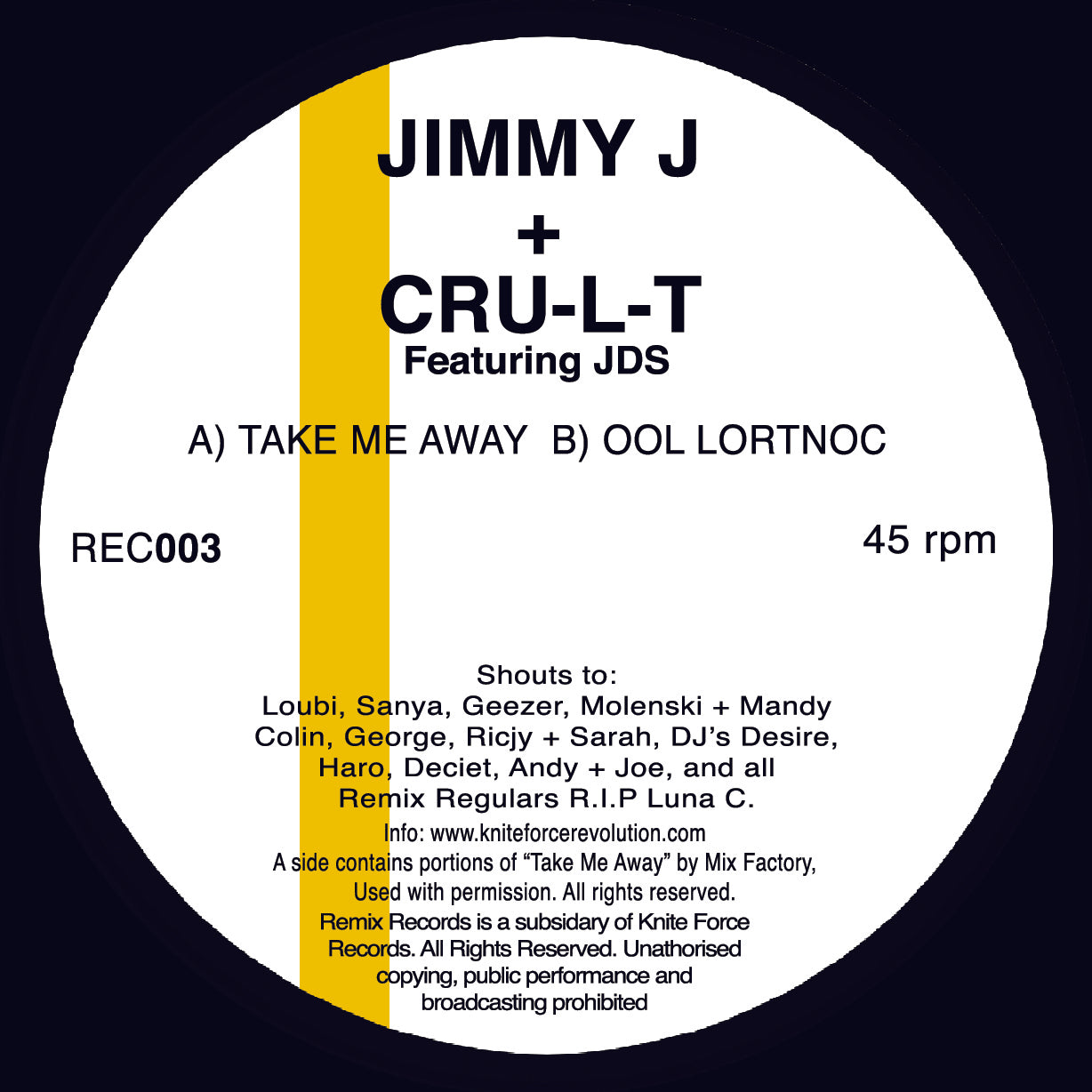 Jimmy J & Cru-L-T - Take Me Away EP (Remastered) (Black Vinyl Edition)