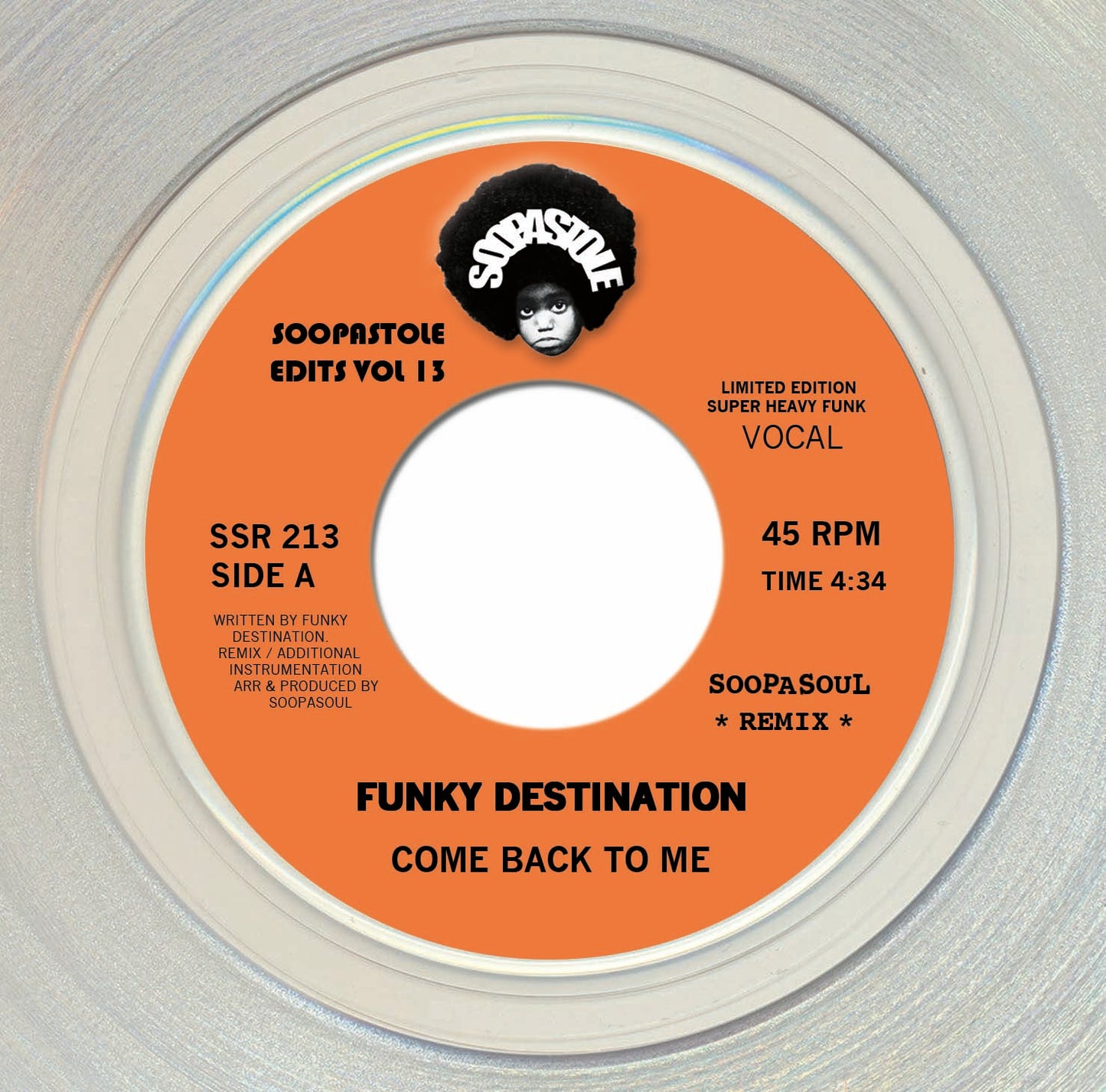 Funky Destination - Come Back To Me [7" Clear Vinyl repress]