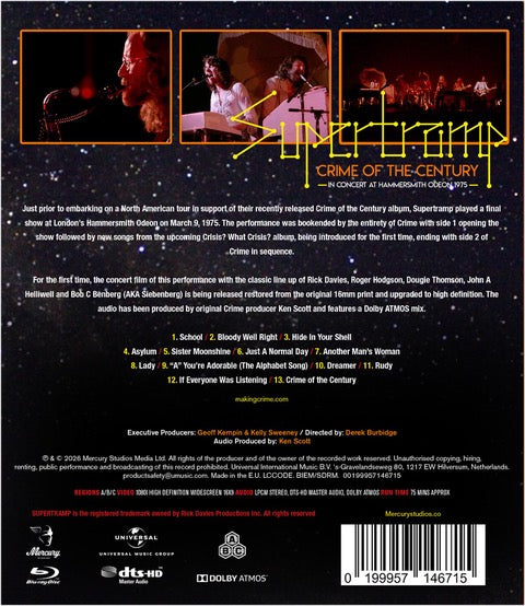 Supertramp - Crime of the Century' in Concert at the Hammersmith Odeon 1975 [Blu Ray]