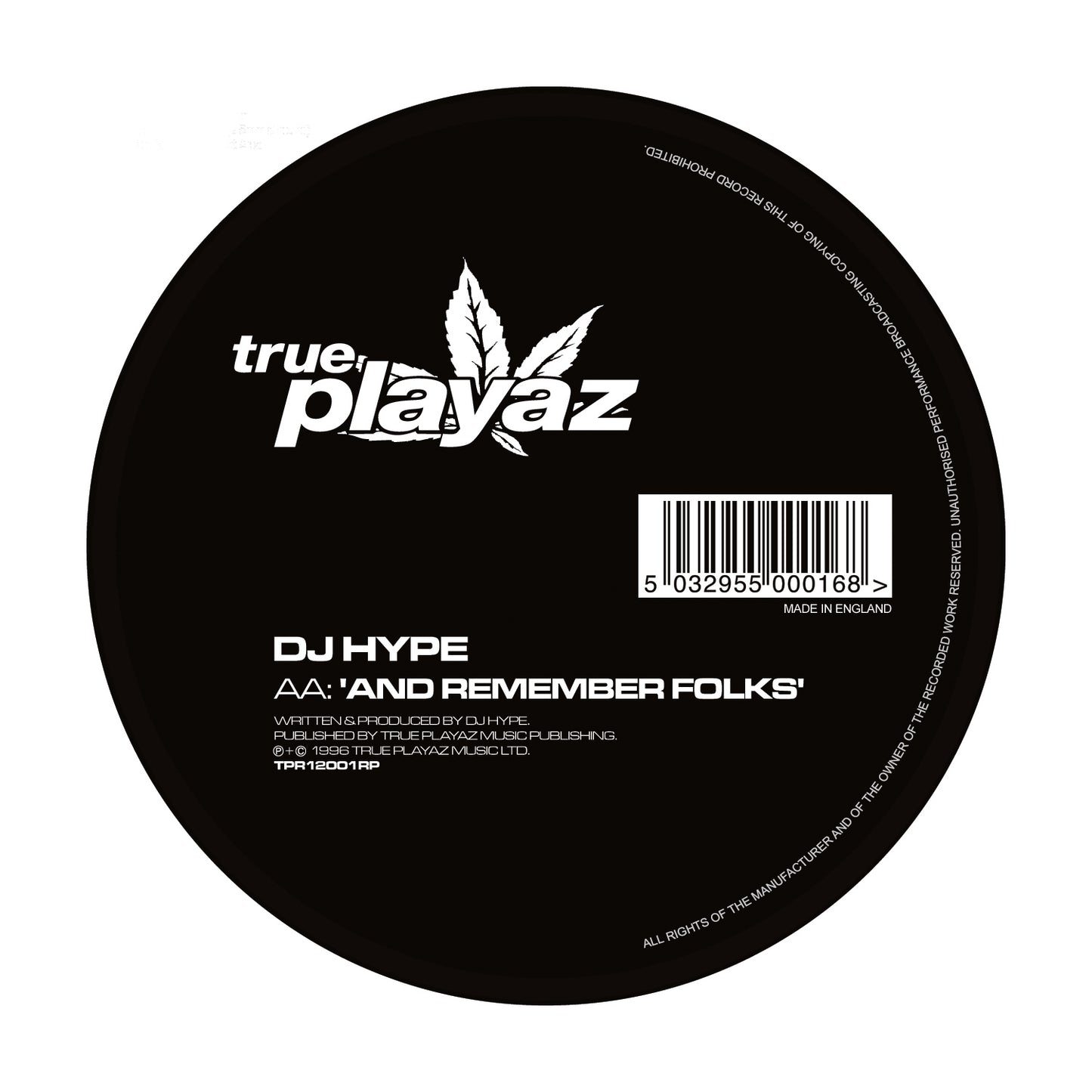 DJ Hype Featuring MC Fats - Peace, Love & Unity / And Remember Folks (Black Red and Yellow Atomic Vinyl Version)