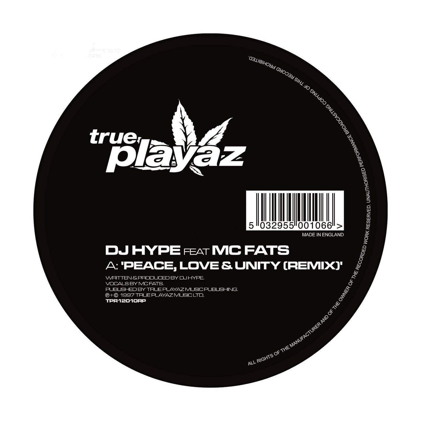 DJ Hype Featuring MC Fats - Peace, Love & Unity (Remix) / Jump (Black Vinyl)