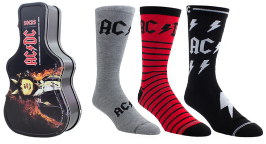 AC/DC Socks 3 Pack In Guitar Tin (One Size)