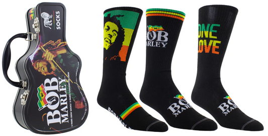 Bob Marley Socks 3 Pack In Guitar Tin (One Size)