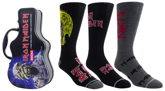Iron Maiden Socks 3 Pack In Guitar Tin (One Size)