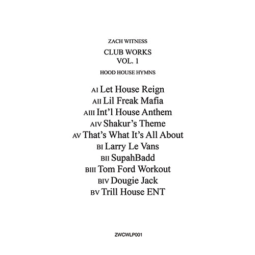 Zach Witness - Club Works Vol 1 - Hood House Hymns