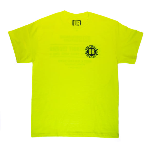 Underground Resistance 'Workers' T-Shirt  - Neon Yellow with Black print on Gildan Ultra Cotton Shirt [XXL]