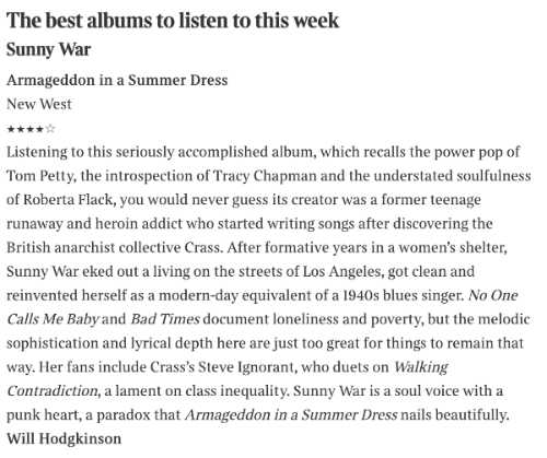 SUNNY WAR - Armageddon In A Summer Dress [CD]