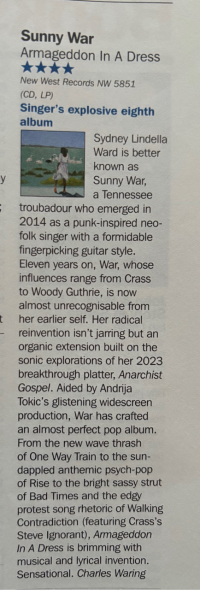 SUNNY WAR - Armageddon In A Summer Dress [CD]