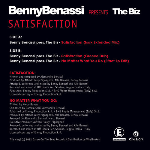 BENNY BENASSI presents THE BIZ - SATISFACTION (RED VINYL REPRESS)