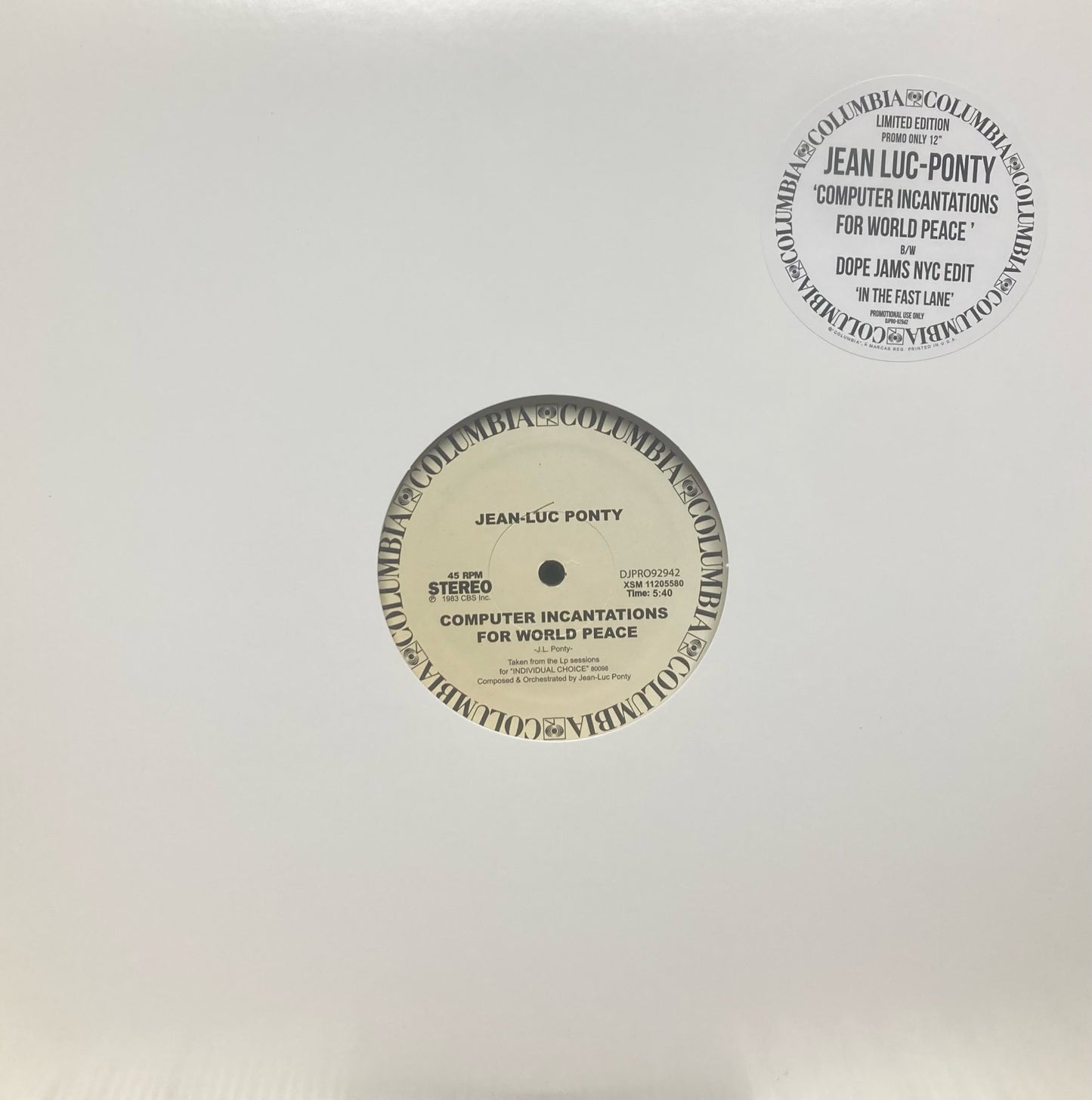 Jean-Luc Ponty - Computer Incarnations For World Peace / In The Fast Lane (Dope Jam Edit)