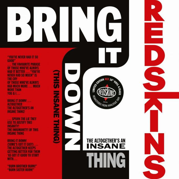 THE REDSKINS - Bring It Down (This Insane Thing) RED VINYL,GF, RM, ORIG 1989 Sleeve!! [RSD 2019]
