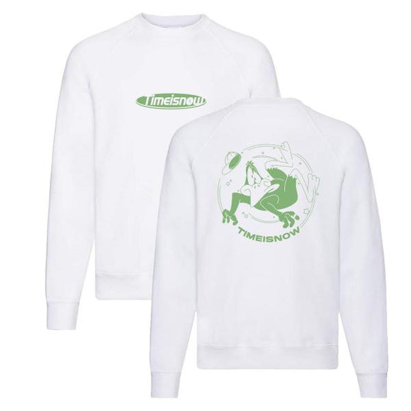 Time Is Now Daffy Sweater White & Green [M]