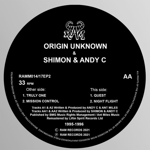 Origin Unknown/Shimon & Andy C - Truly One / Mission Control / Quest / Night Flight (1995/96)
