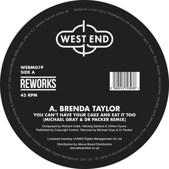 Brenda Taylor, NYC Peech Boys - You Can’t Have Your Cake And Eat It Too / Don’t Make Me Wait (Dr Packer & Michael Gray Reworks)